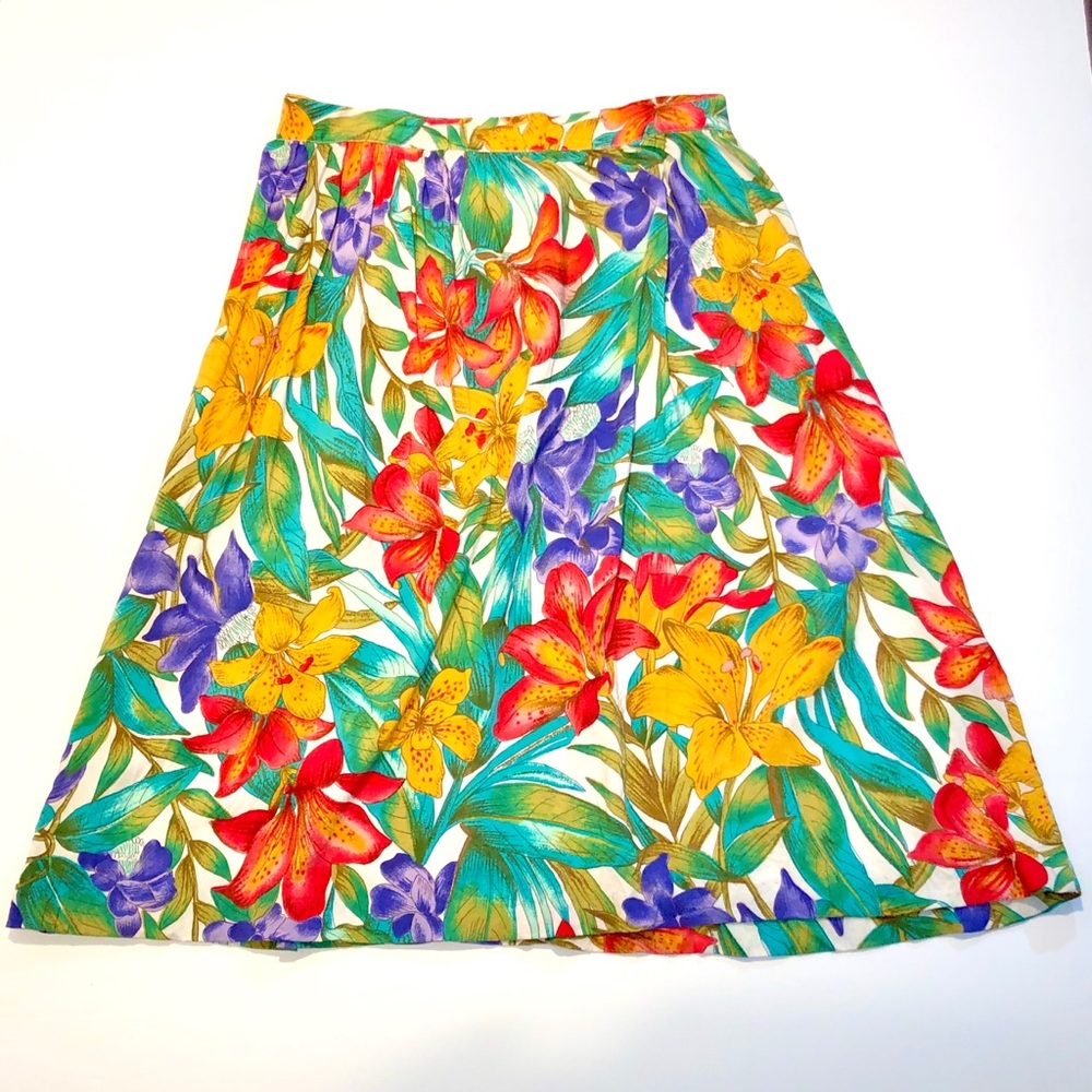Vintage Koret Floral Lily Patterned Midi Skirt